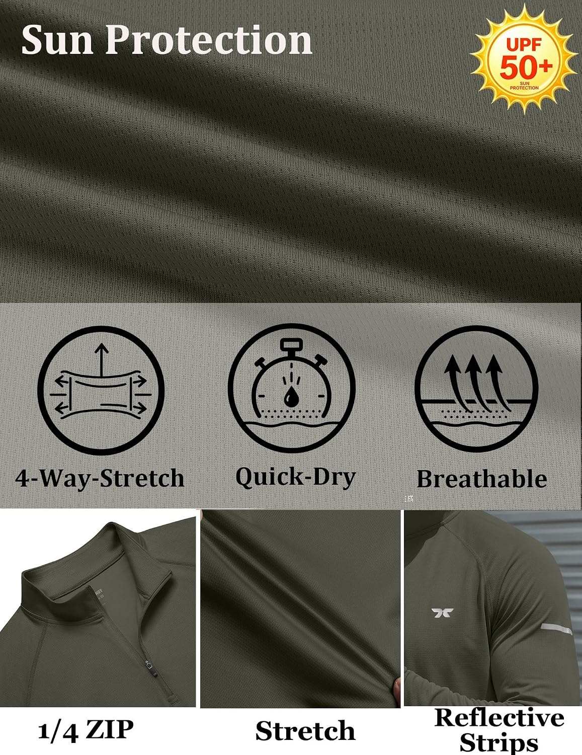 image:imageCOOFANDY Mens Quarter Zip Pullover Long Sleeve UPF 50 Sun Protection Athletic ShirtsDark Green
