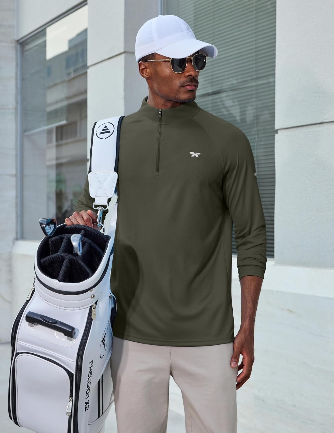 image:imageCOOFANDY Mens Quarter Zip Pullover Long Sleeve UPF 50 Sun Protection Athletic ShirtsDark Green