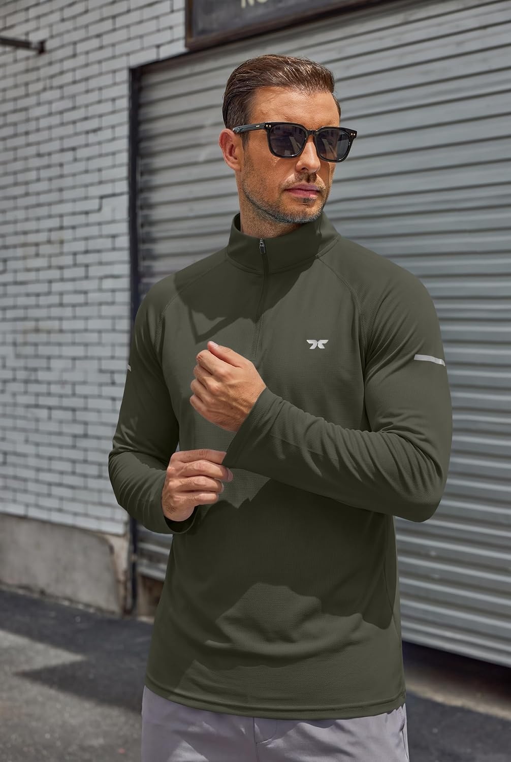 image:imageCOOFANDY Mens Quarter Zip Pullover Long Sleeve UPF 50 Sun Protection Athletic ShirtsDark Green