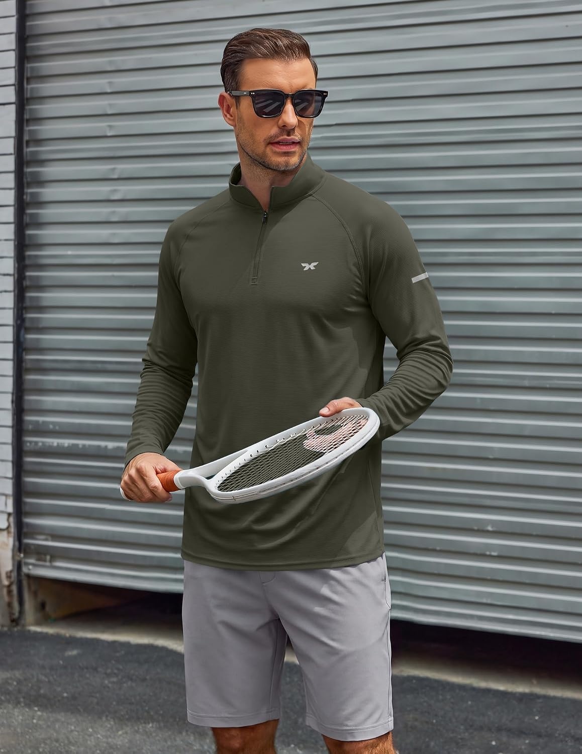 image:imageCOOFANDY Mens Quarter Zip Pullover Long Sleeve UPF 50 Sun Protection Athletic ShirtsDark Green
