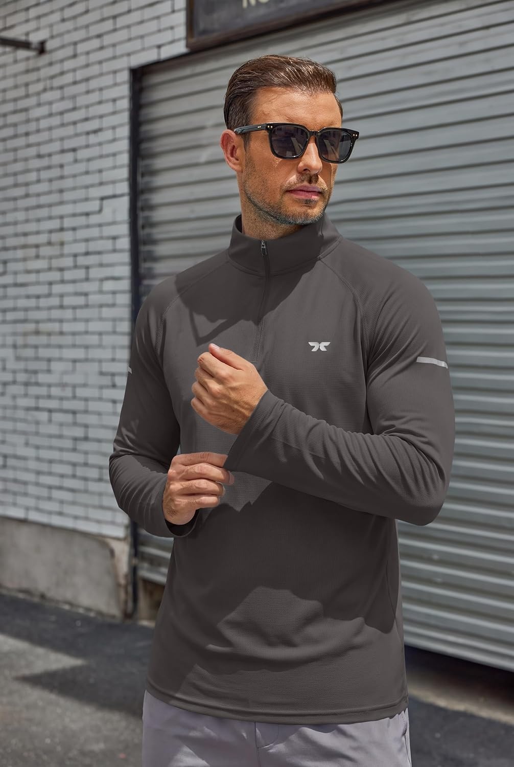 image:imageCOOFANDY Mens Quarter Zip Pullover Long Sleeve UPF 50 Sun Protection Athletic ShirtsDark Grey