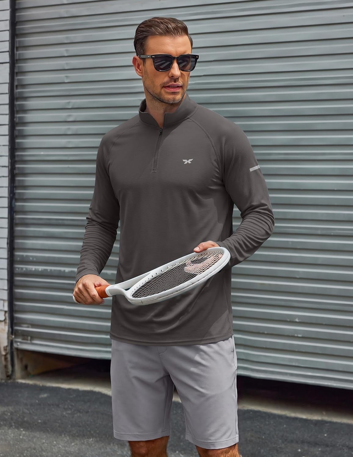 image:imageCOOFANDY Mens Quarter Zip Pullover Long Sleeve UPF 50 Sun Protection Athletic ShirtsDark Grey