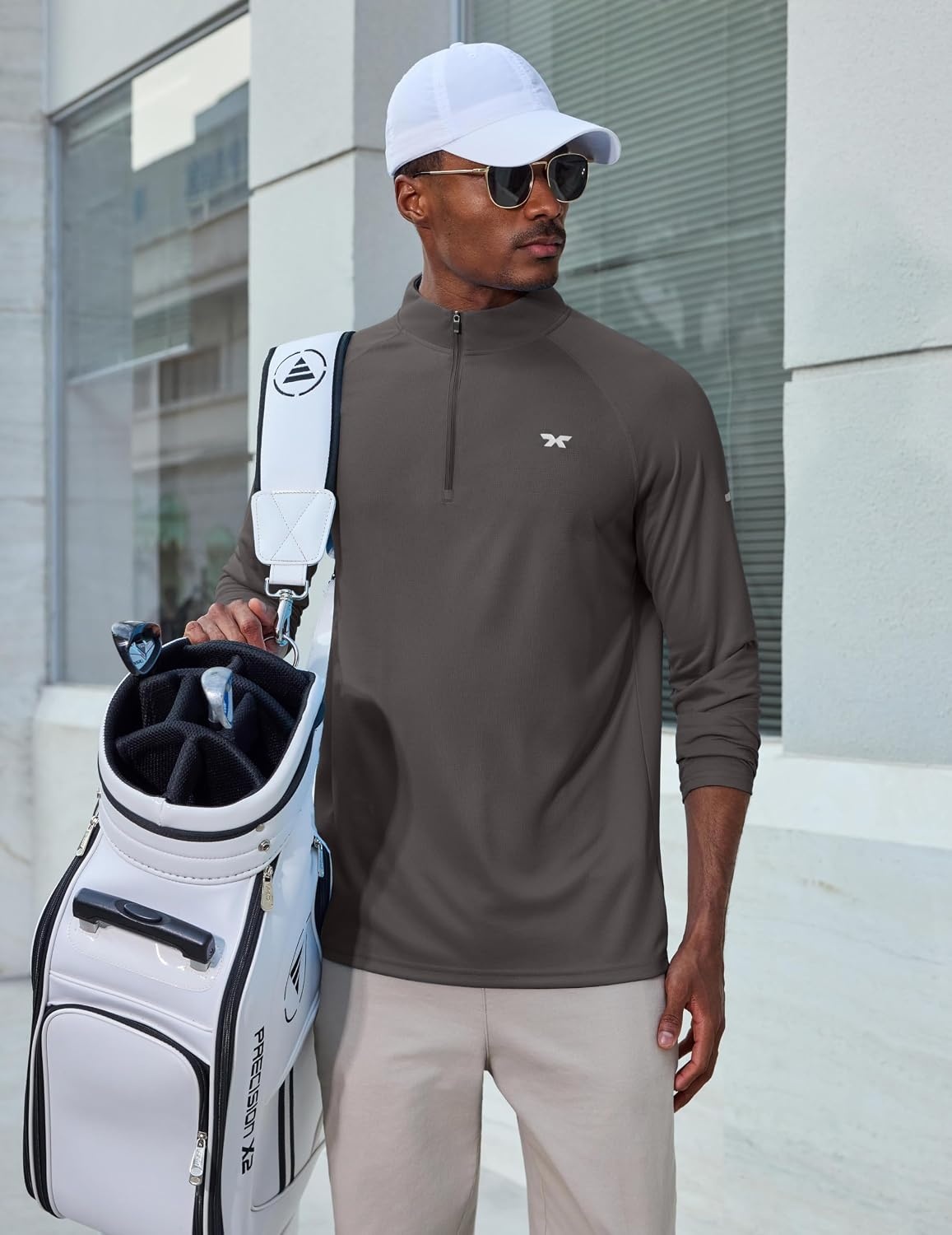 image:imageCOOFANDY Mens Quarter Zip Pullover Long Sleeve UPF 50 Sun Protection Athletic ShirtsDark Grey