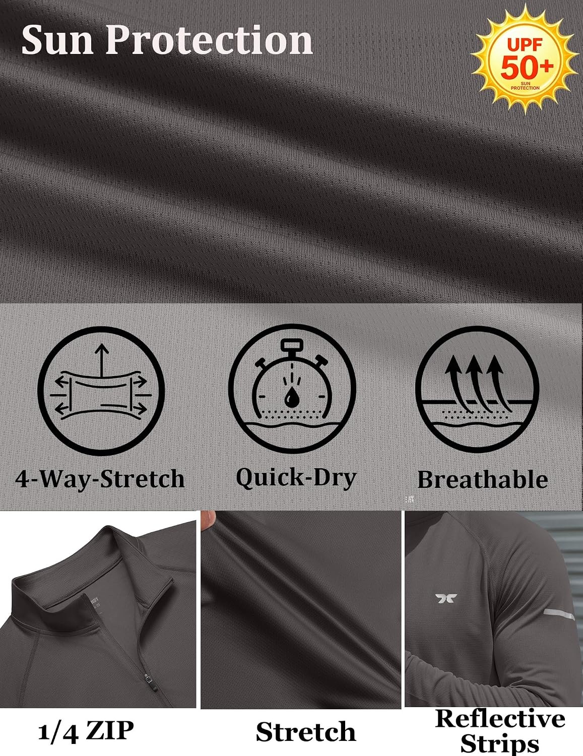 image:imageCOOFANDY Mens Quarter Zip Pullover Long Sleeve UPF 50 Sun Protection Athletic ShirtsDark Grey