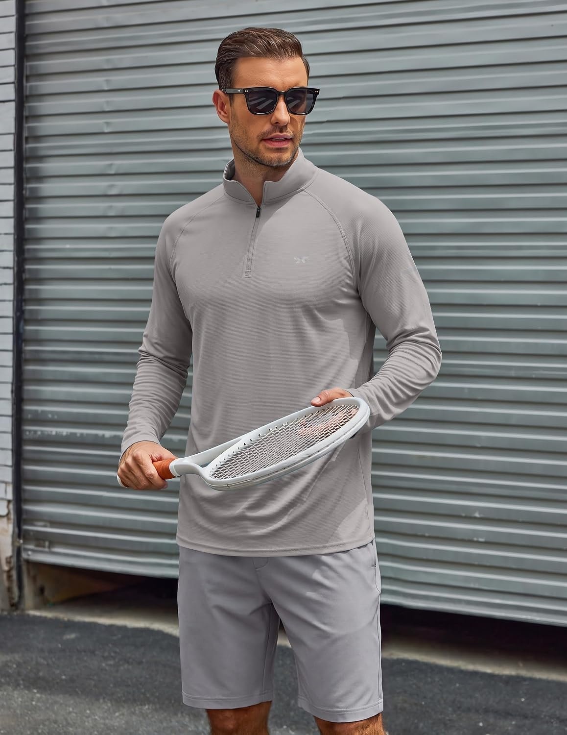 image:imageCOOFANDY Mens Quarter Zip Pullover Long Sleeve UPF 50 Sun Protection Athletic ShirtsLight Grey