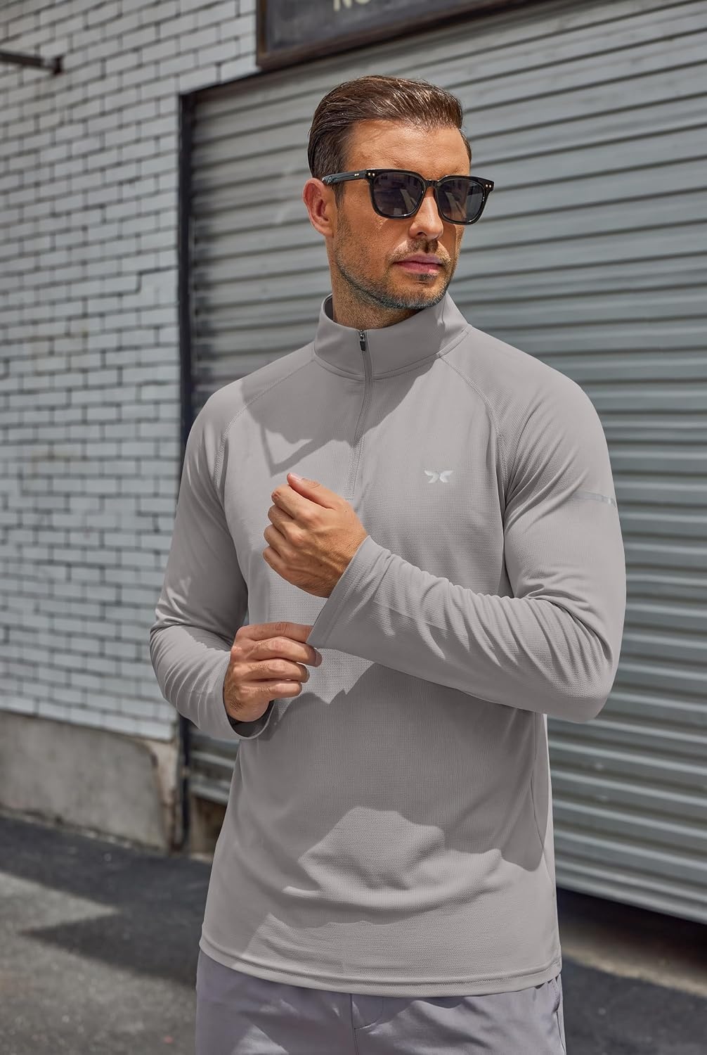 image:imageCOOFANDY Mens Quarter Zip Pullover Long Sleeve UPF 50 Sun Protection Athletic ShirtsLight Grey