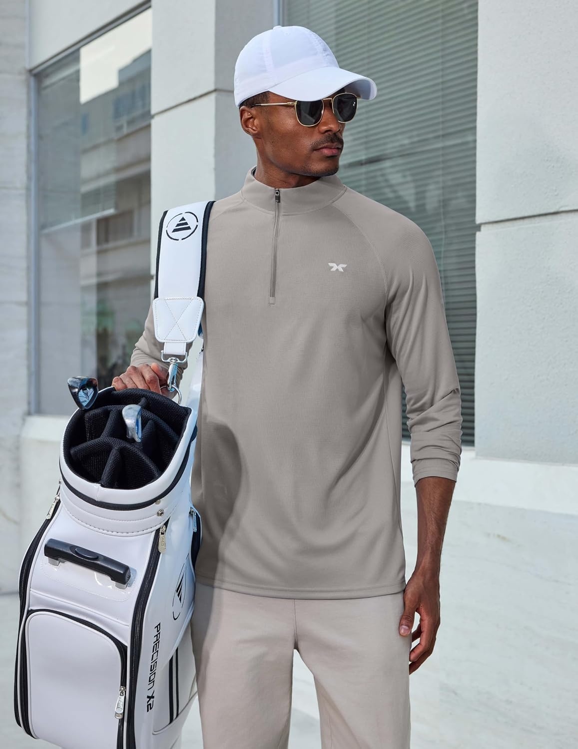 image:imageCOOFANDY Mens Quarter Zip Pullover Long Sleeve UPF 50 Sun Protection Athletic ShirtsLight Grey