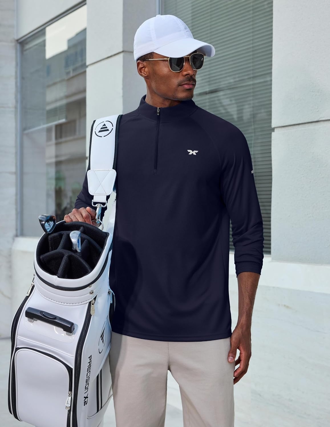 image:imageCOOFANDY Mens Quarter Zip Pullover Long Sleeve UPF 50 Sun Protection Athletic ShirtsNavy Blue
