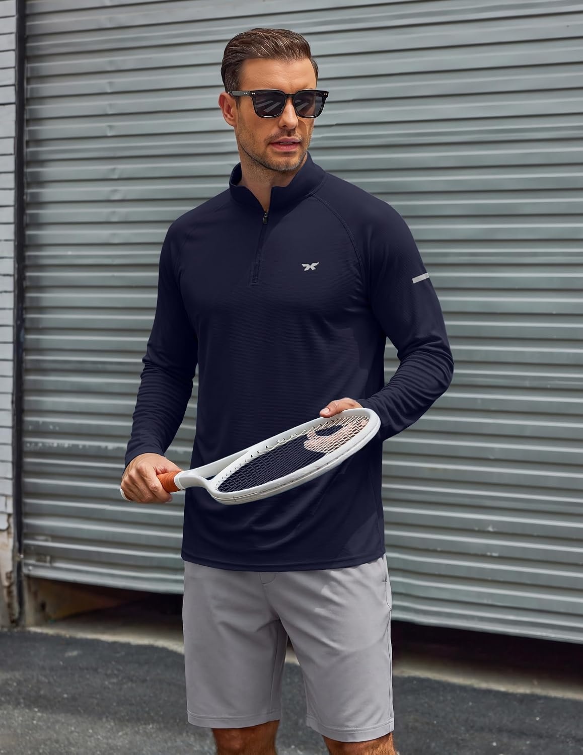 image:imageCOOFANDY Mens Quarter Zip Pullover Long Sleeve UPF 50 Sun Protection Athletic ShirtsNavy Blue