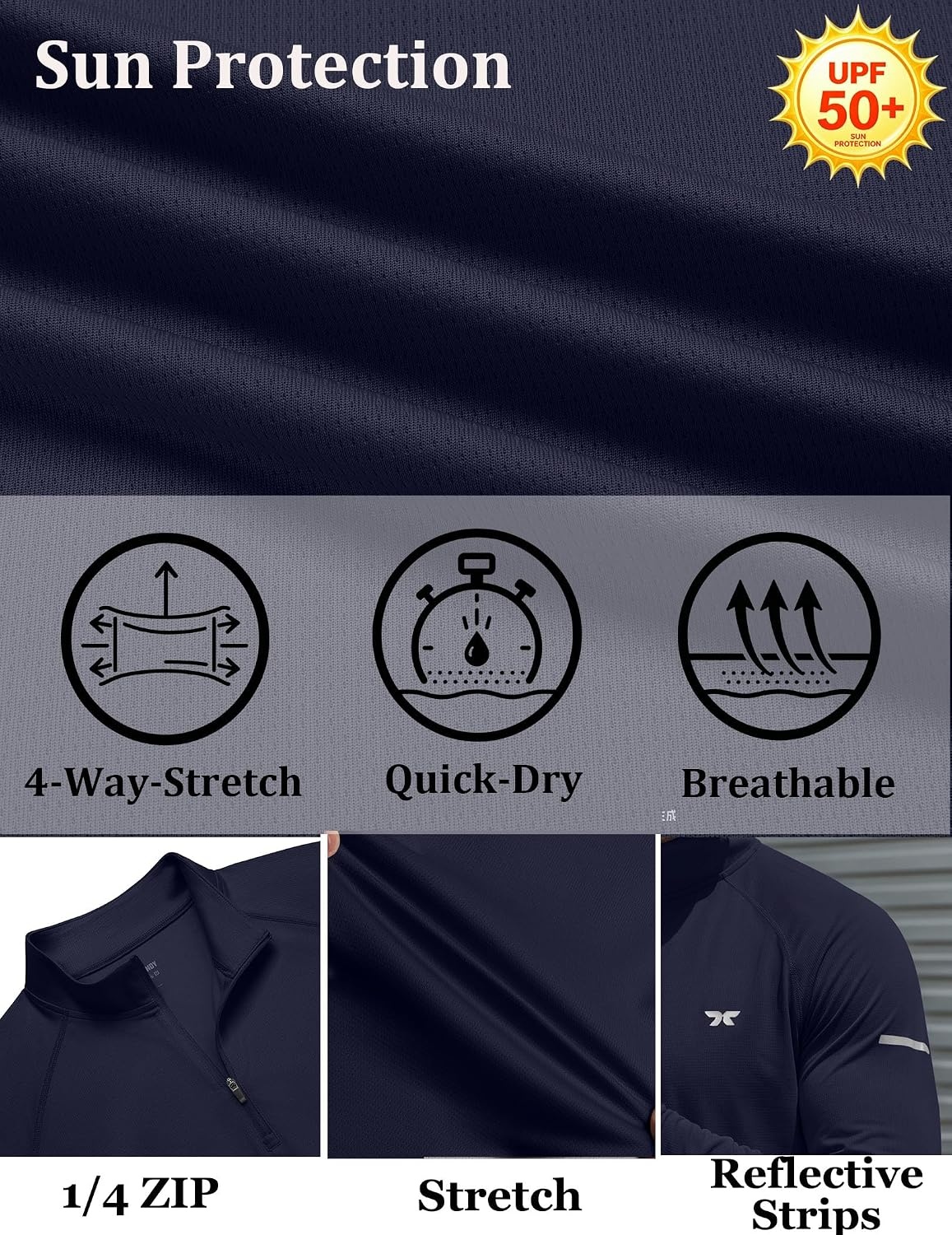 image:imageCOOFANDY Mens Quarter Zip Pullover Long Sleeve UPF 50 Sun Protection Athletic ShirtsNavy Blue