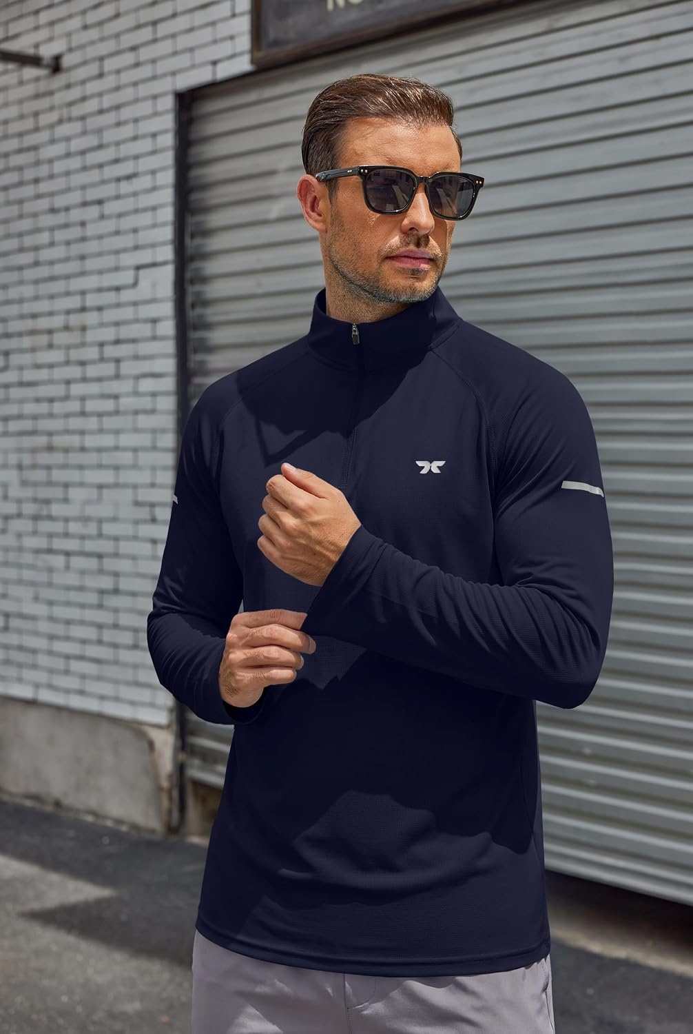 image:imageCOOFANDY Mens Quarter Zip Pullover Long Sleeve UPF 50 Sun Protection Athletic ShirtsNavy Blue