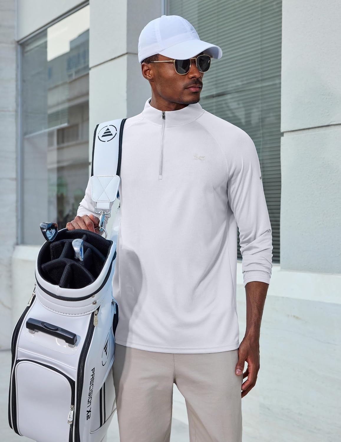 image:imageCOOFANDY Mens Quarter Zip Pullover Long Sleeve UPF 50 Sun Protection Athletic ShirtsWhite