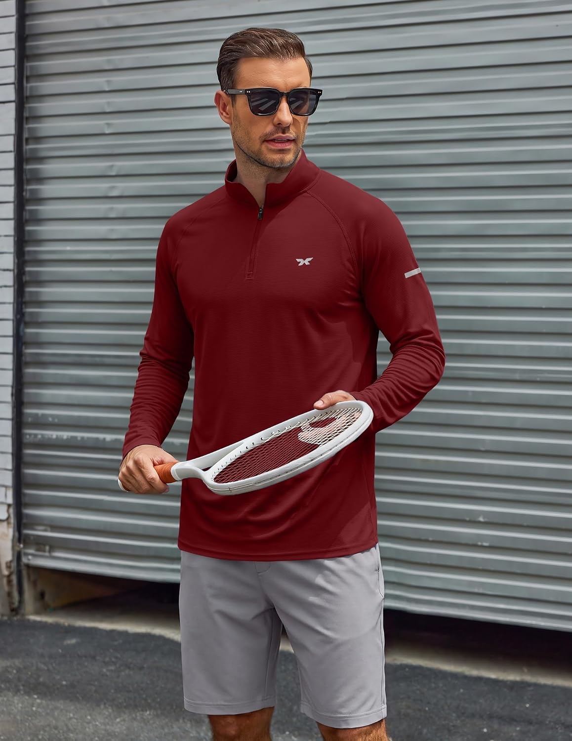 image:imageCOOFANDY Mens Quarter Zip Pullover Long Sleeve UPF 50 Sun Protection Athletic ShirtsWine Red
