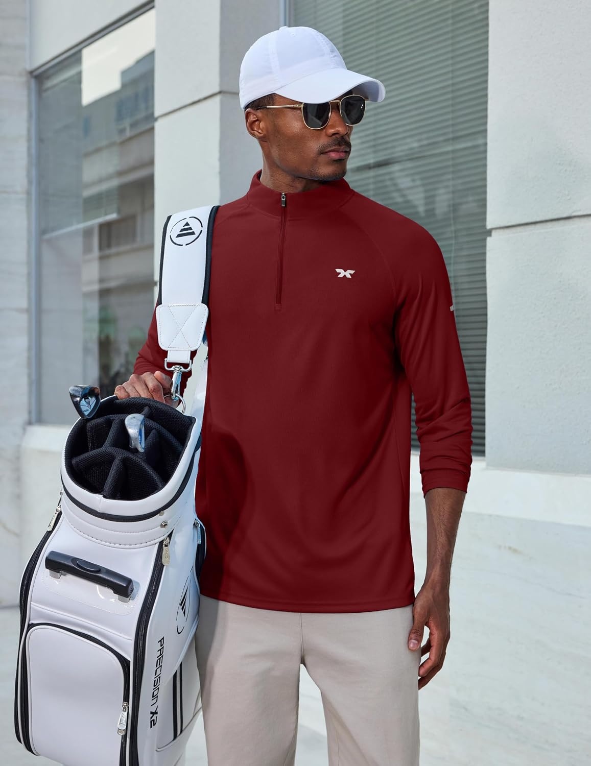 image:imageCOOFANDY Mens Quarter Zip Pullover Long Sleeve UPF 50 Sun Protection Athletic ShirtsWine Red