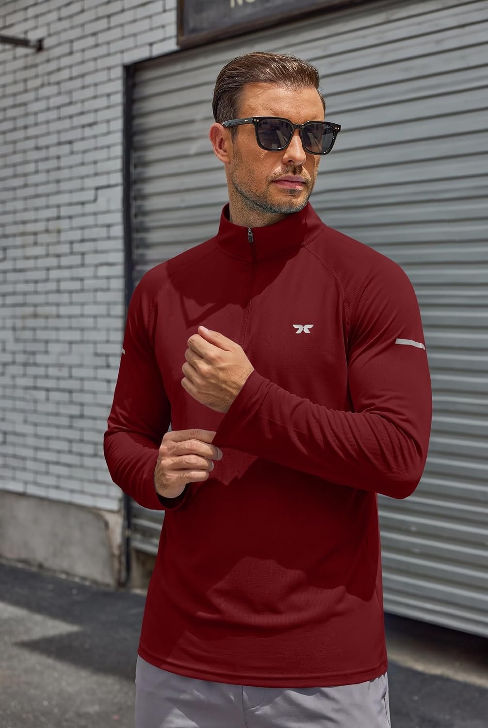 image:imageCOOFANDY Mens Quarter Zip Pullover Long Sleeve UPF 50 Sun Protection Athletic ShirtsWine Red