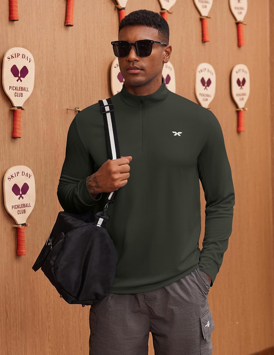 image:imageCOOFANDY Mens Quarter Zip Pullover UPF 50 Athletic Running ShirtsArmy Green