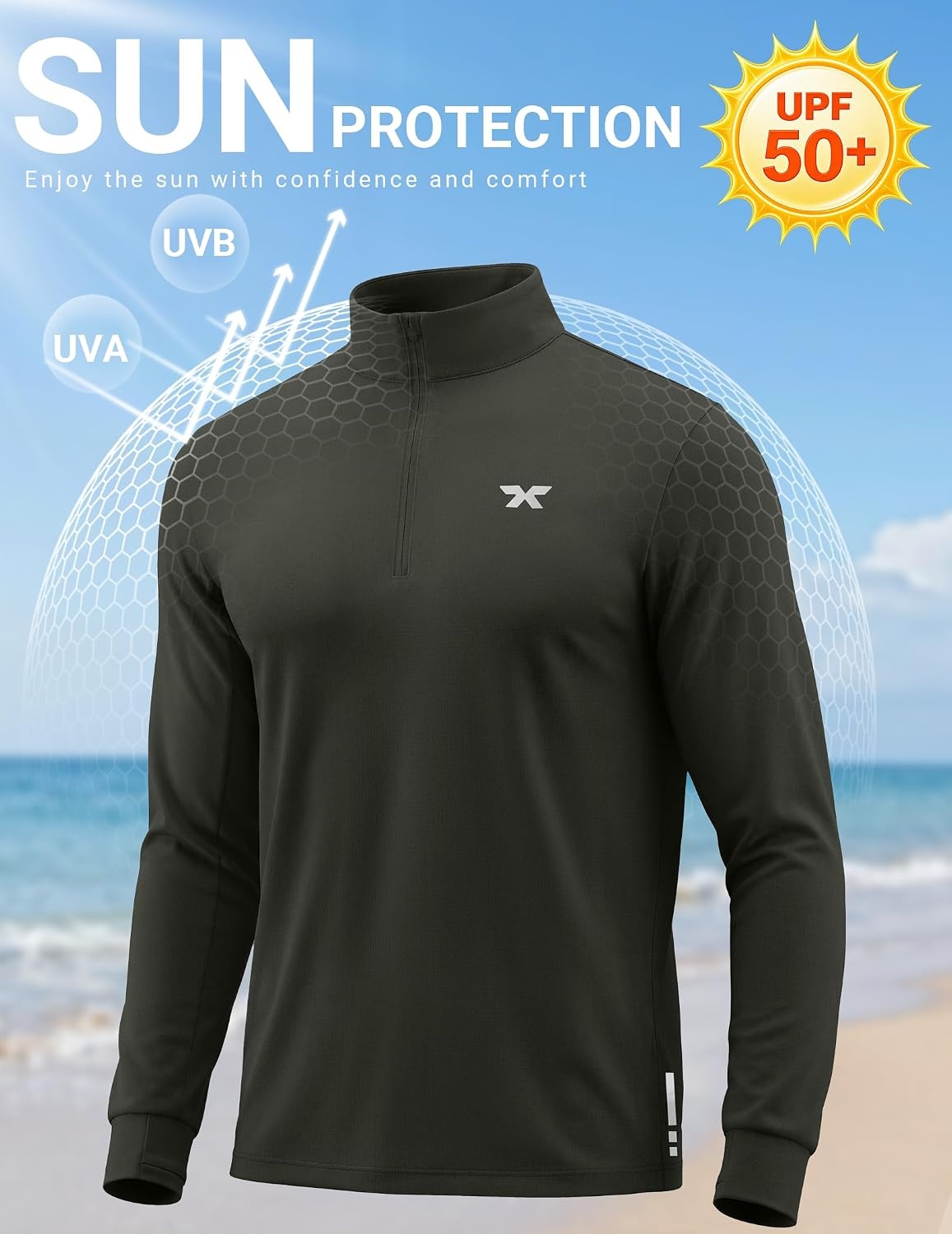 image:imageCOOFANDY Mens Quarter Zip Pullover UPF 50 Athletic Running ShirtsArmy Green