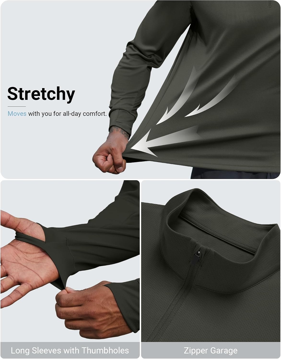 image:imageCOOFANDY Mens Quarter Zip Pullover UPF 50 Athletic Running ShirtsArmy Green