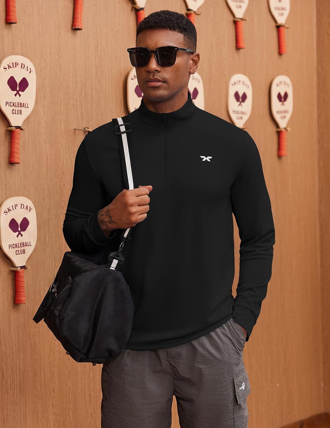 image:imageCOOFANDY Mens Quarter Zip Pullover UPF 50 Athletic Running ShirtsBlack