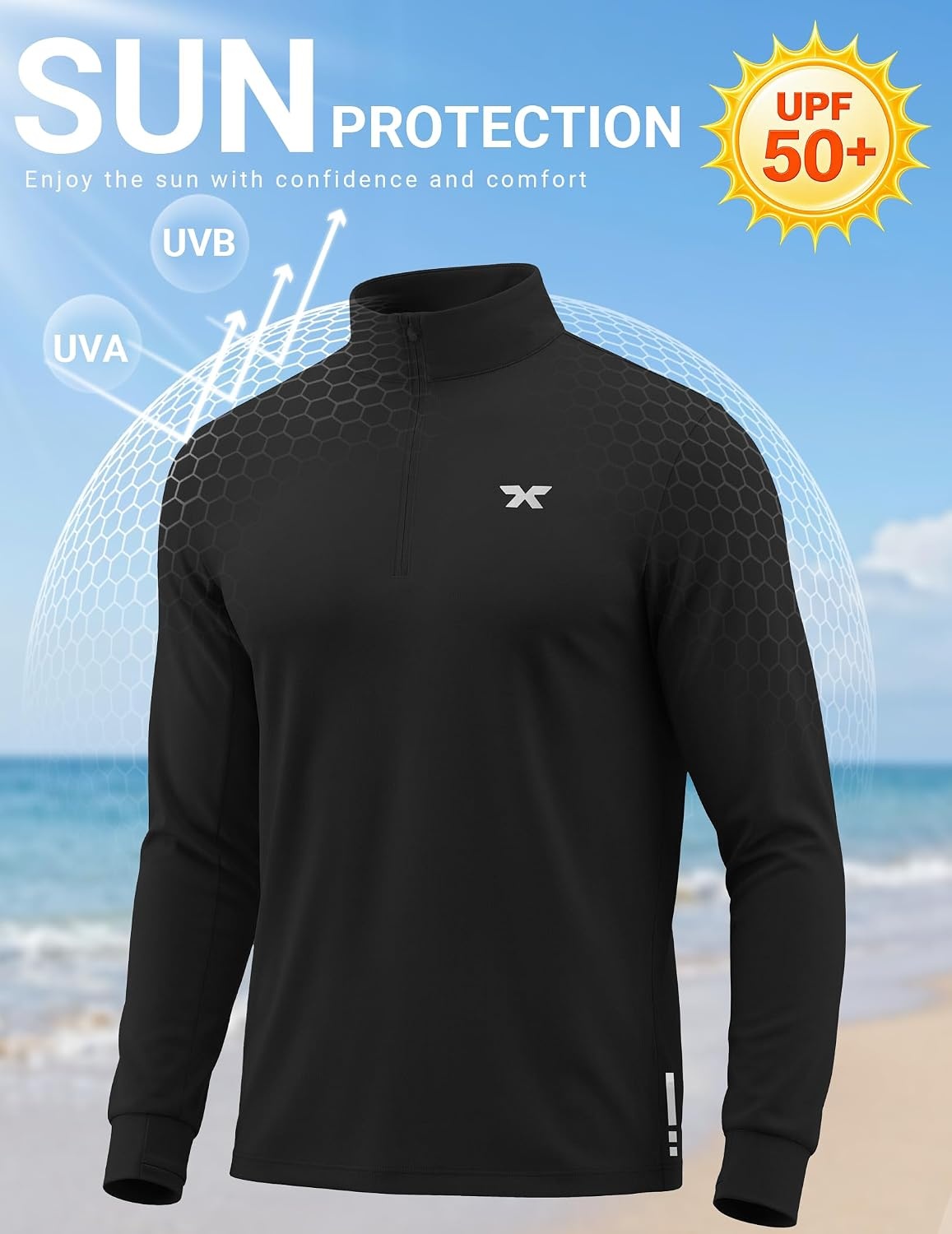 image:imageCOOFANDY Mens Quarter Zip Pullover UPF 50 Athletic Running ShirtsBlack