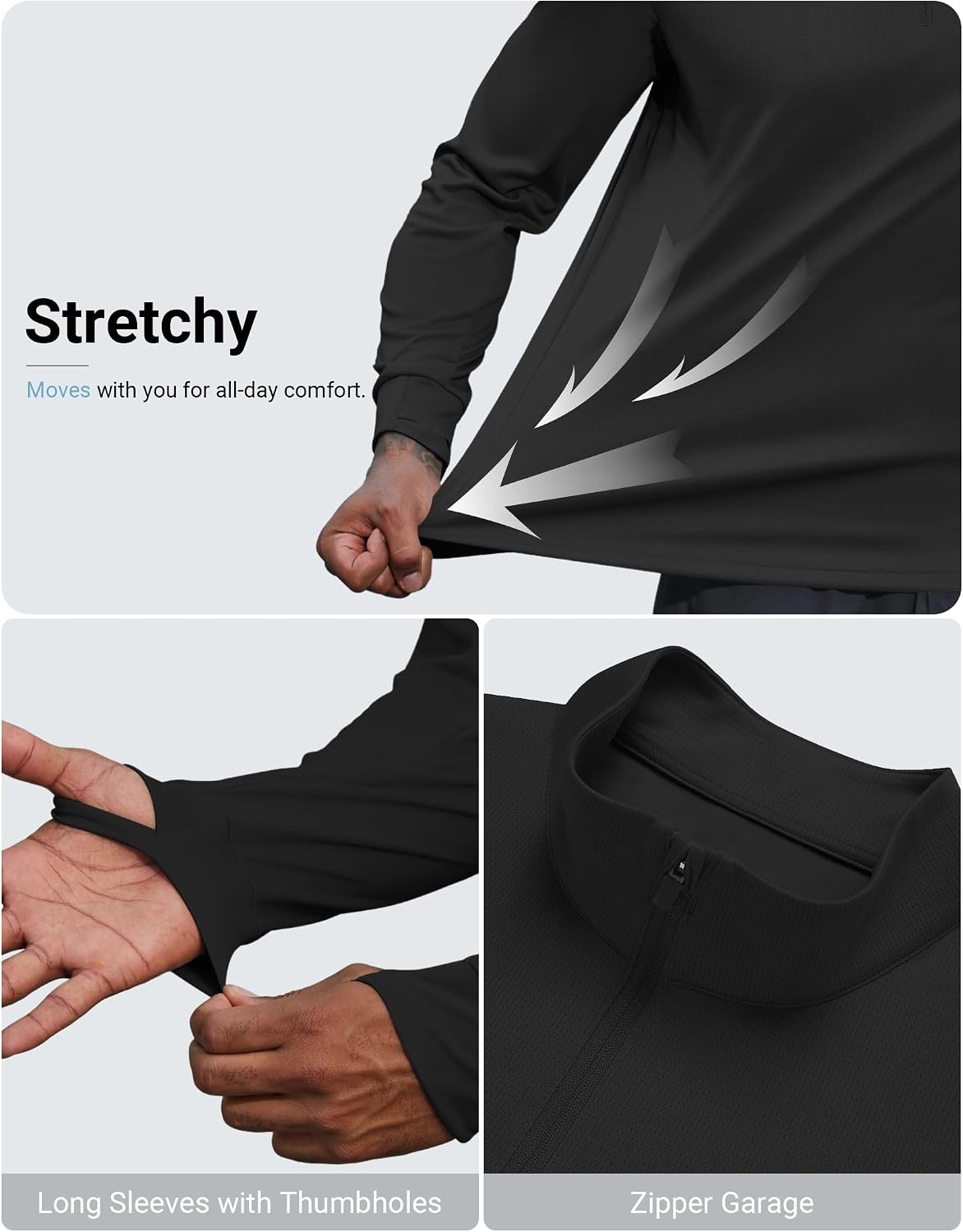 image:imageCOOFANDY Mens Quarter Zip Pullover UPF 50 Athletic Running ShirtsBlack