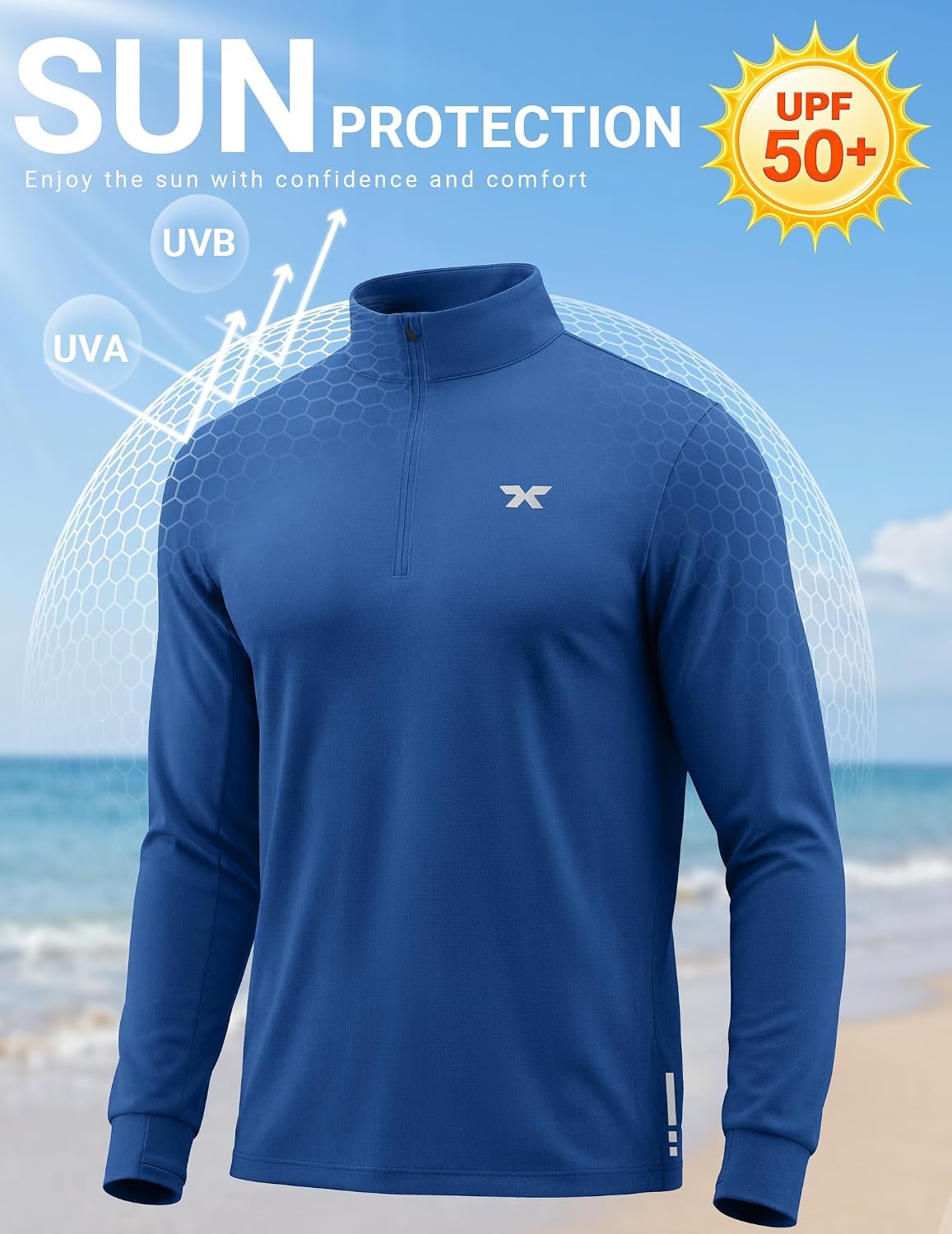 image:imageCOOFANDY Mens Quarter Zip Pullover UPF 50 Athletic Running ShirtsBlue