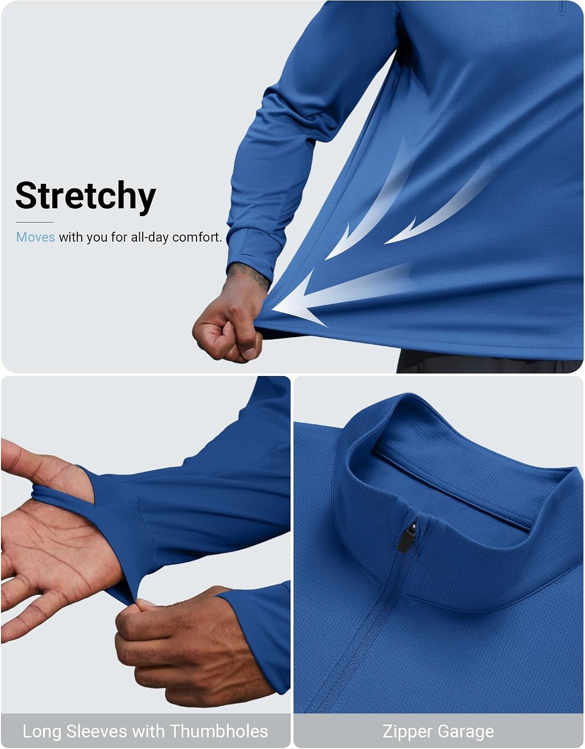 image:imageCOOFANDY Mens Quarter Zip Pullover UPF 50 Athletic Running ShirtsBlue