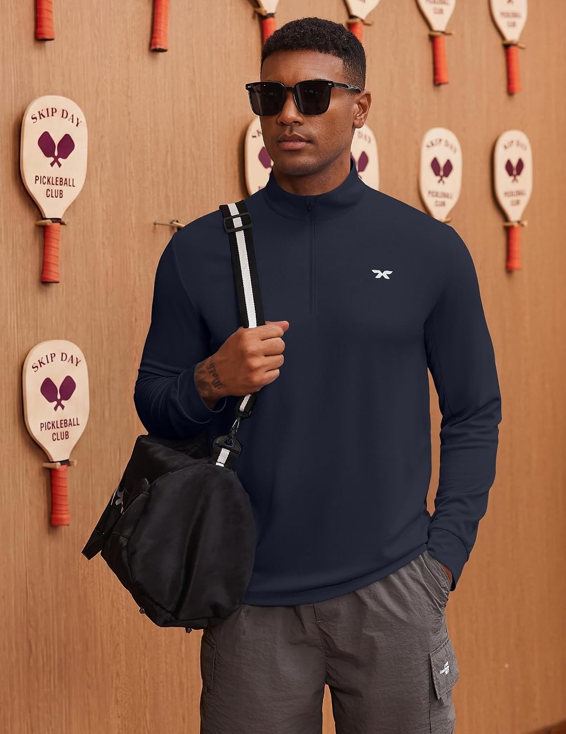 image:imageCOOFANDY Mens Quarter Zip Pullover UPF 50 Athletic Running ShirtsDark Blue