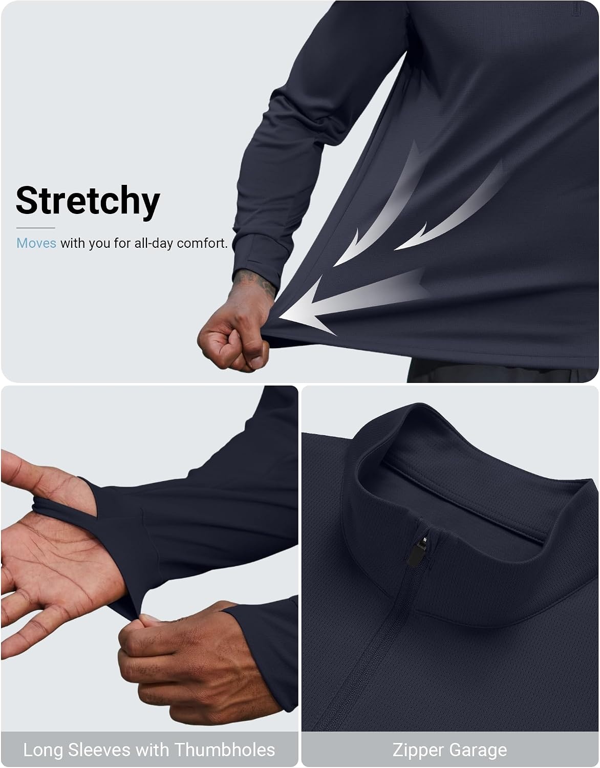 image:imageCOOFANDY Mens Quarter Zip Pullover UPF 50 Athletic Running ShirtsDark Blue
