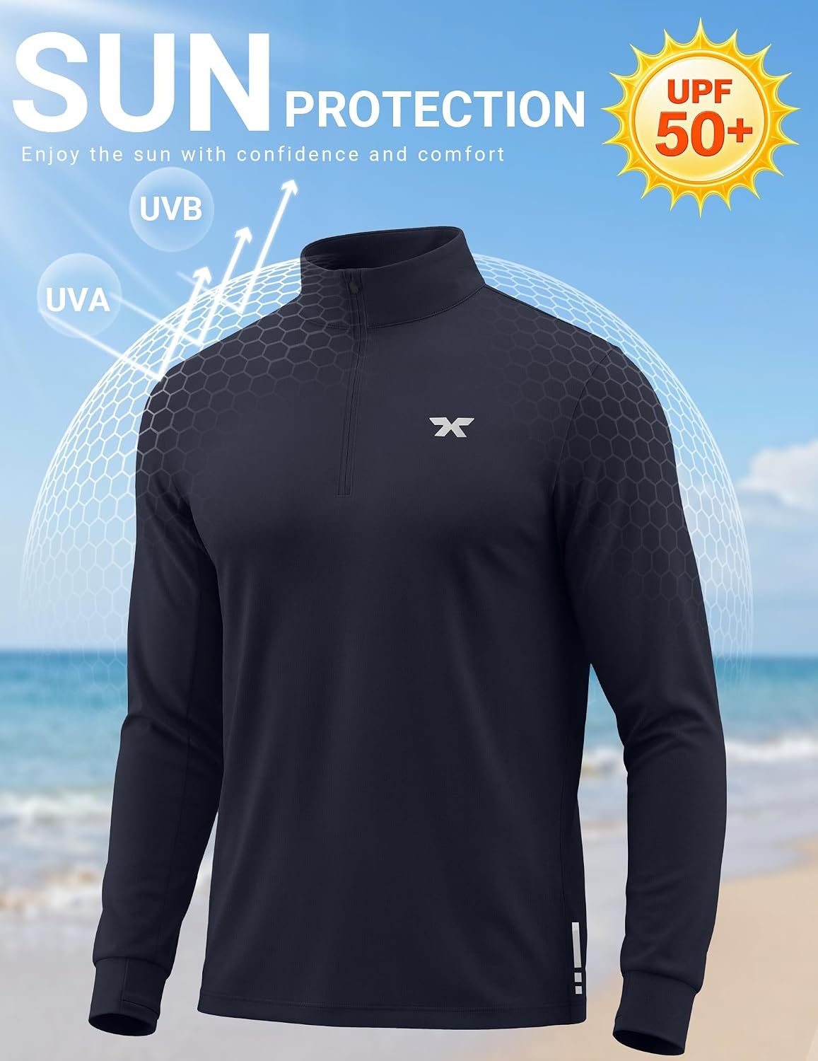 image:imageCOOFANDY Mens Quarter Zip Pullover UPF 50 Athletic Running ShirtsDark Blue
