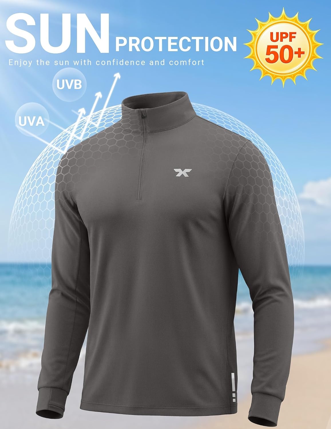 image:imageCOOFANDY Mens Quarter Zip Pullover UPF 50 Athletic Running ShirtsDark Gray