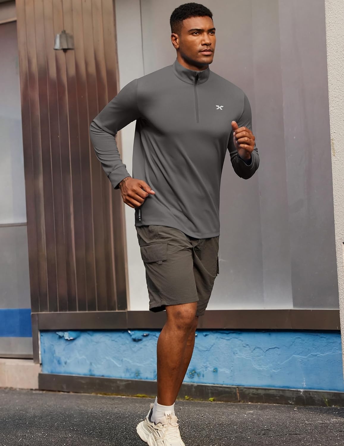 image:imageCOOFANDY Mens Quarter Zip Pullover UPF 50 Athletic Running ShirtsDark Gray