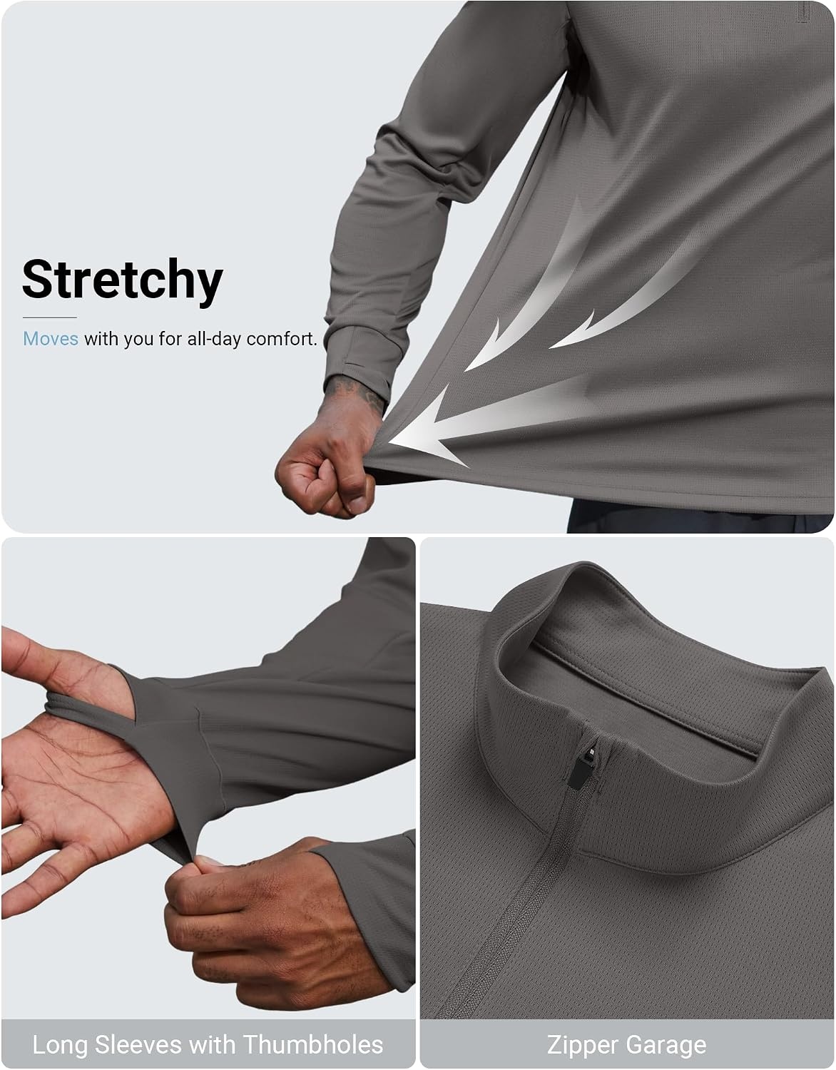 image:imageCOOFANDY Mens Quarter Zip Pullover UPF 50 Athletic Running ShirtsDark Gray