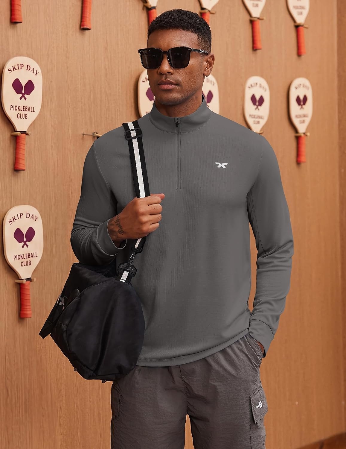 image:imageCOOFANDY Mens Quarter Zip Pullover UPF 50 Athletic Running ShirtsDark Gray