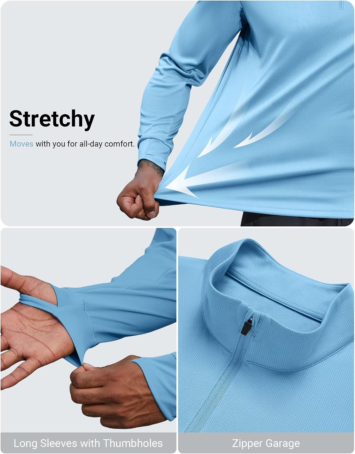 image:imageCOOFANDY Mens Quarter Zip Pullover UPF 50 Athletic Running ShirtsLight Blue