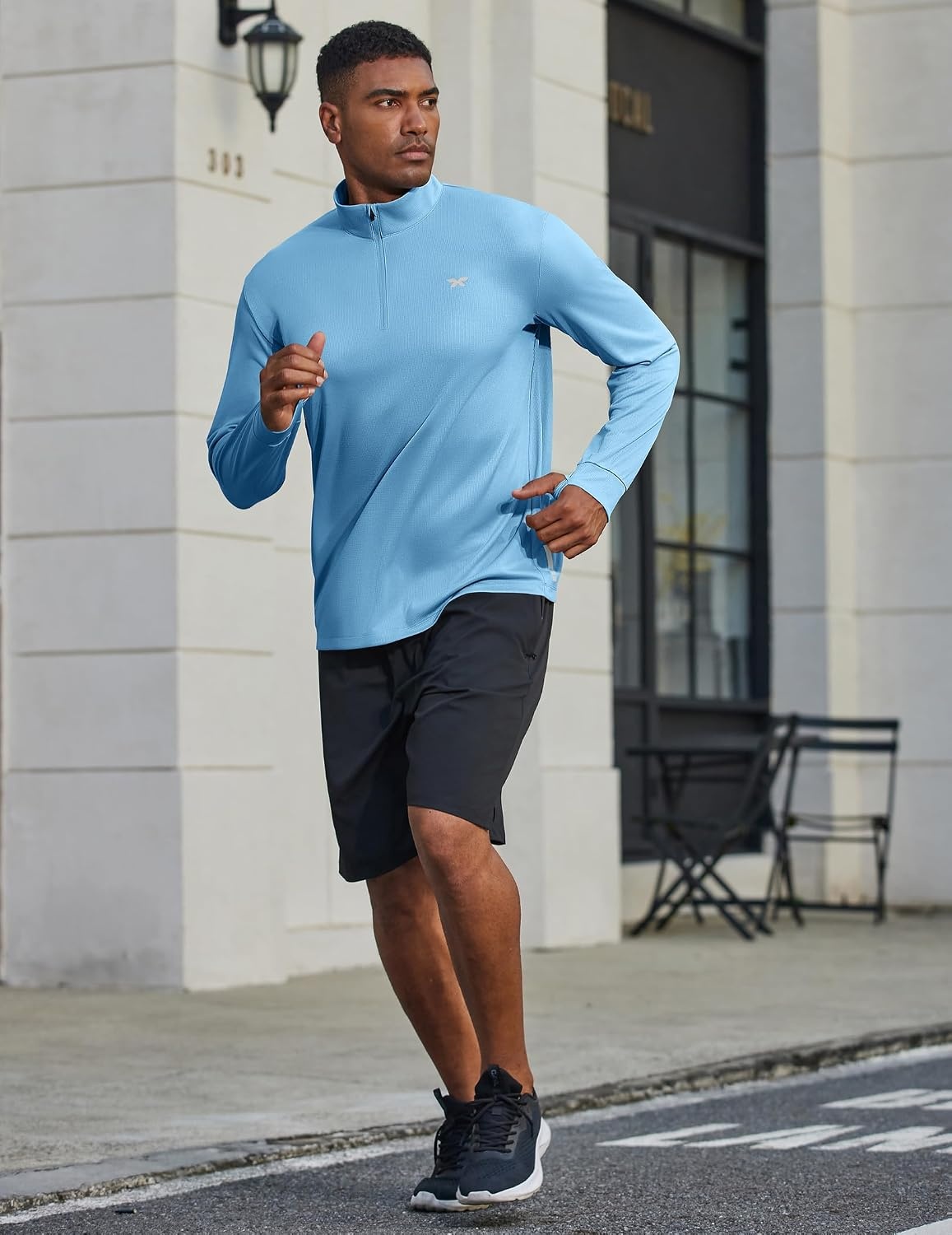 image:imageCOOFANDY Mens Quarter Zip Pullover UPF 50 Athletic Running ShirtsLight Blue