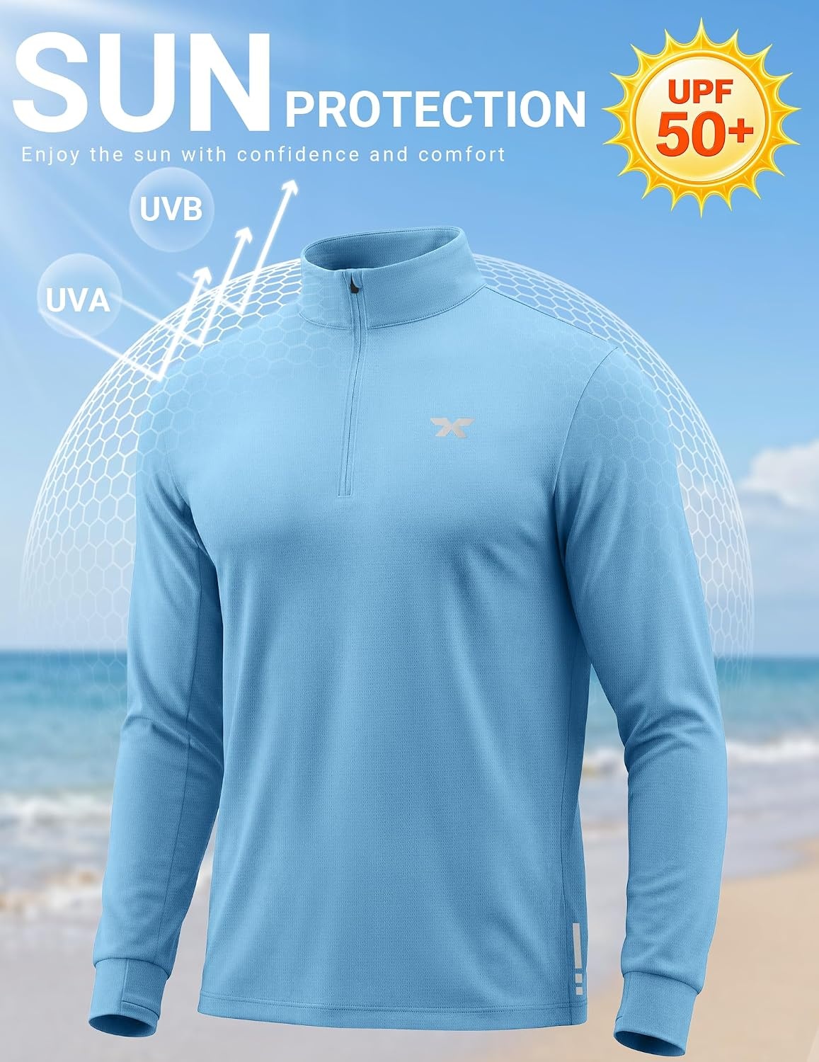 image:imageCOOFANDY Mens Quarter Zip Pullover UPF 50 Athletic Running ShirtsLight Blue