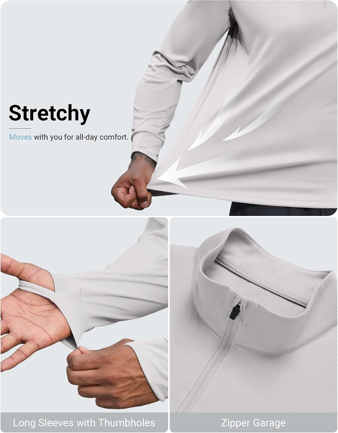 image:imageCOOFANDY Mens Quarter Zip Pullover UPF 50 Athletic Running ShirtsLight Gray