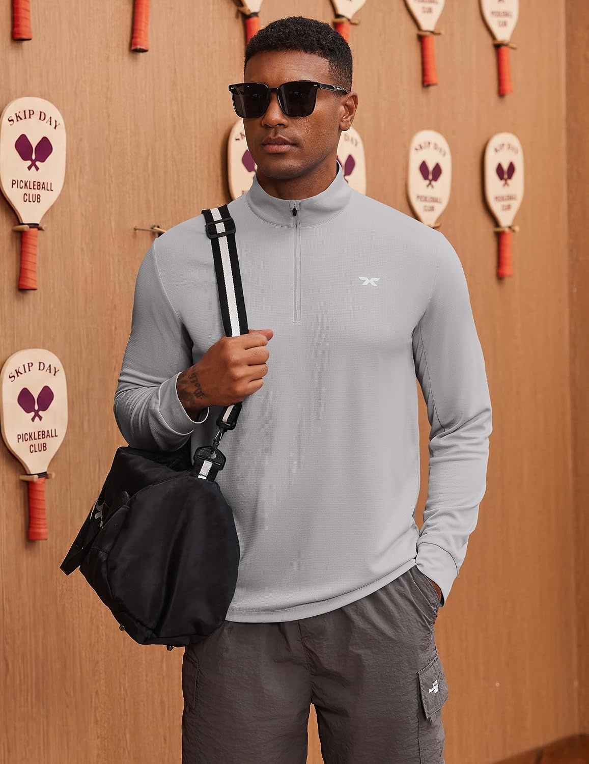 image:imageCOOFANDY Mens Quarter Zip Pullover UPF 50 Athletic Running ShirtsLight Gray