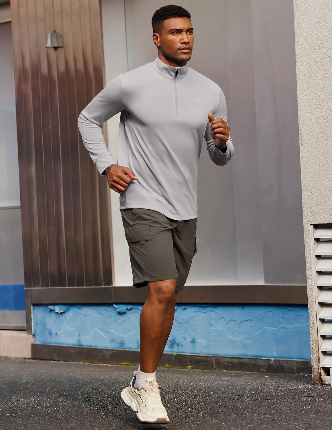image:imageCOOFANDY Mens Quarter Zip Pullover UPF 50 Athletic Running ShirtsLight Gray