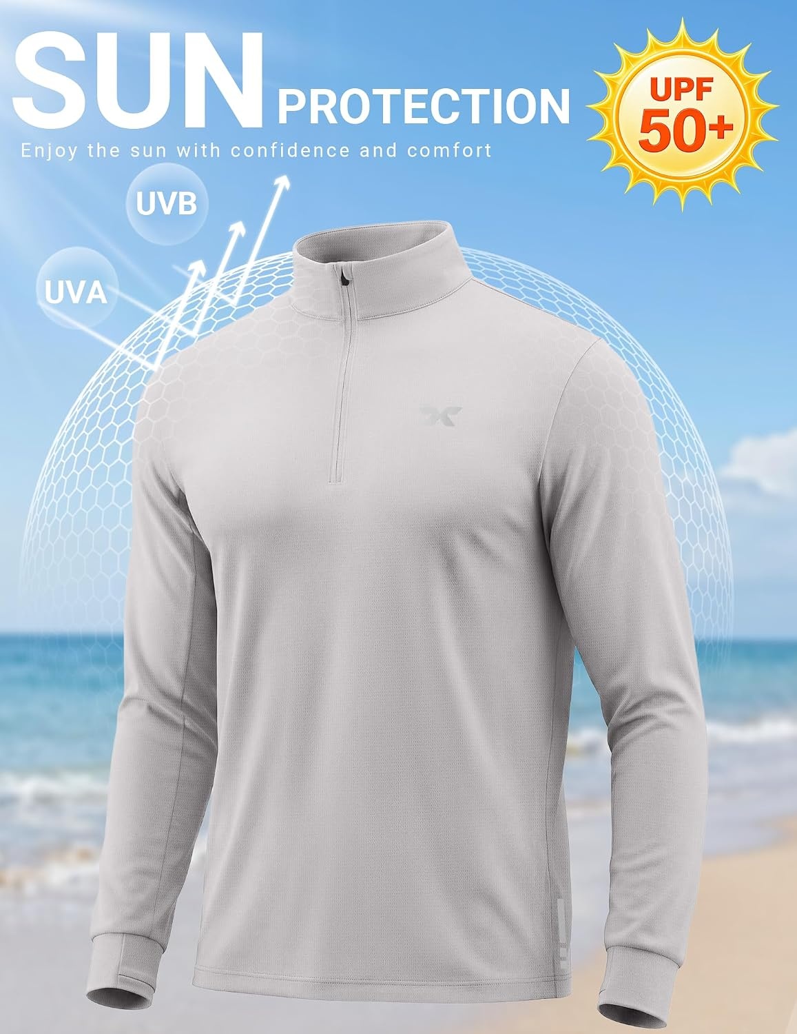 image:imageCOOFANDY Mens Quarter Zip Pullover UPF 50 Athletic Running ShirtsLight Gray