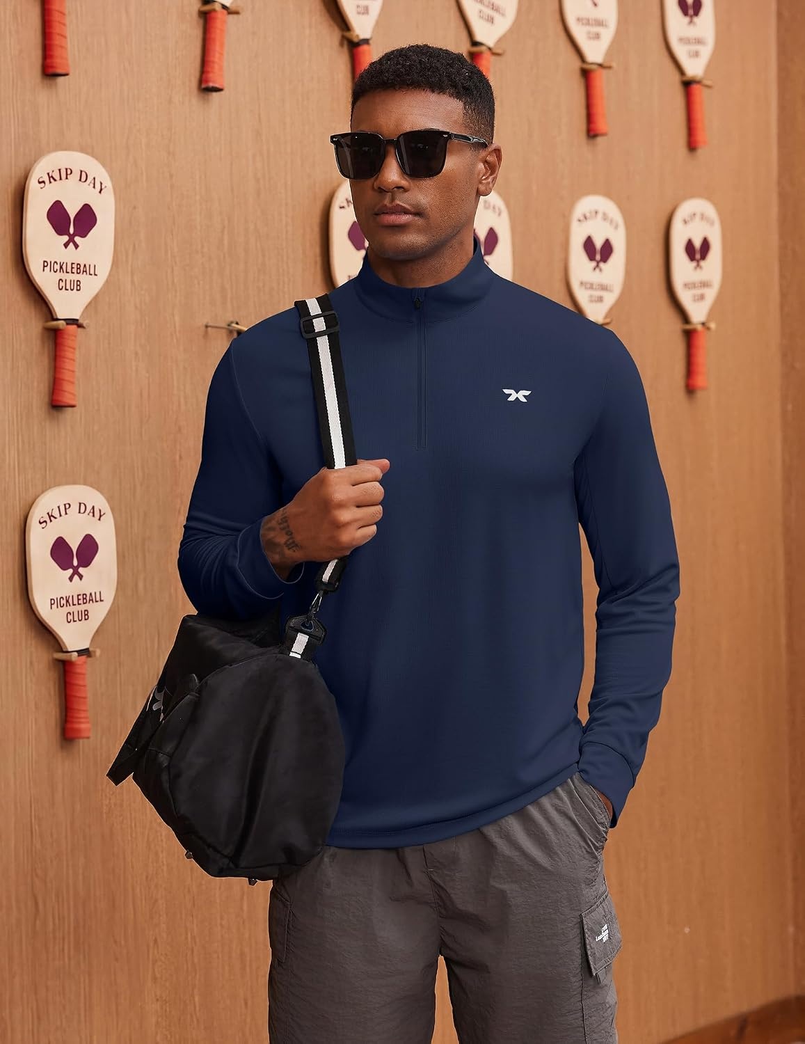 image:imageCOOFANDY Mens Quarter Zip Pullover UPF 50 Athletic Running ShirtsNavy
