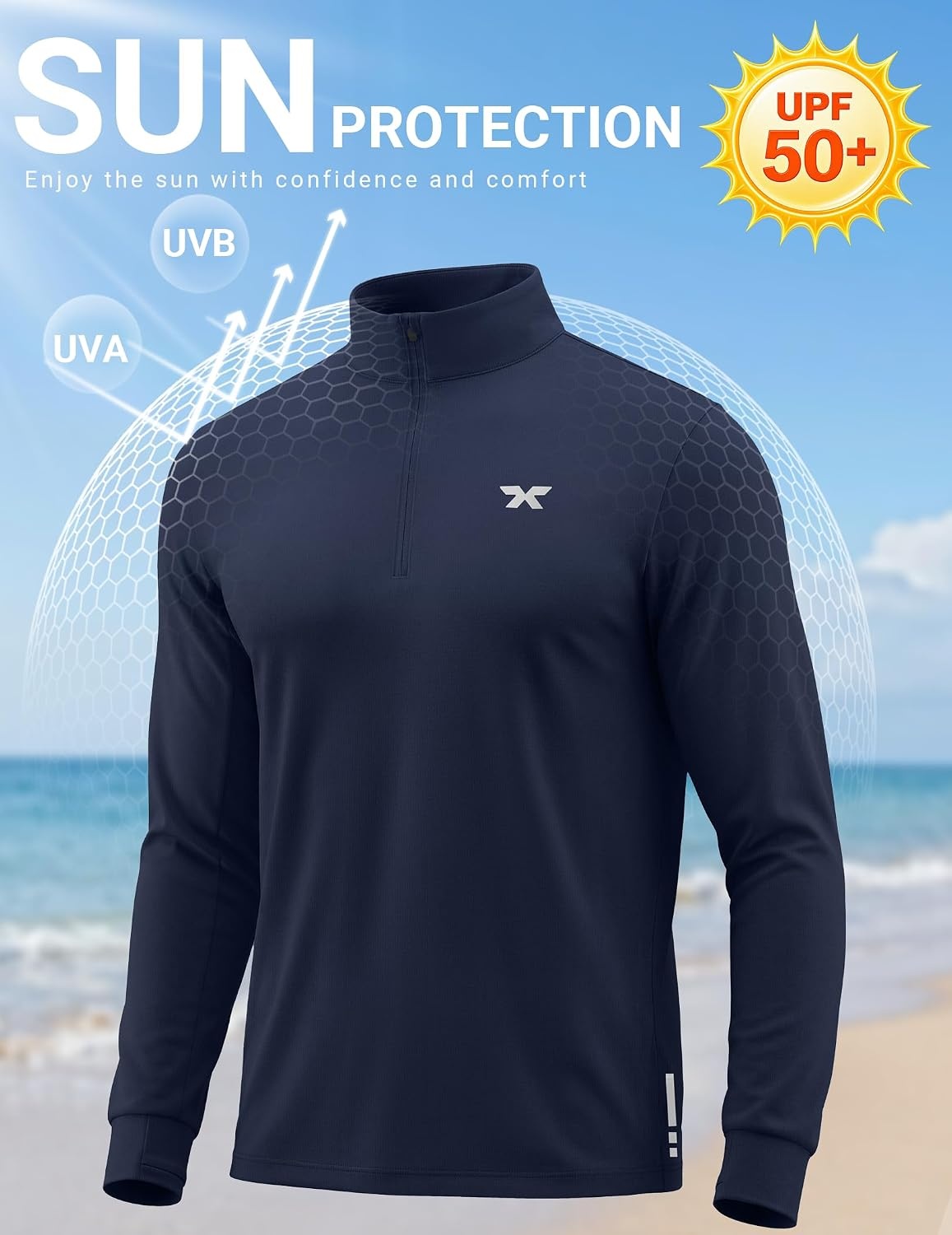 image:imageCOOFANDY Mens Quarter Zip Pullover UPF 50 Athletic Running ShirtsNavy
