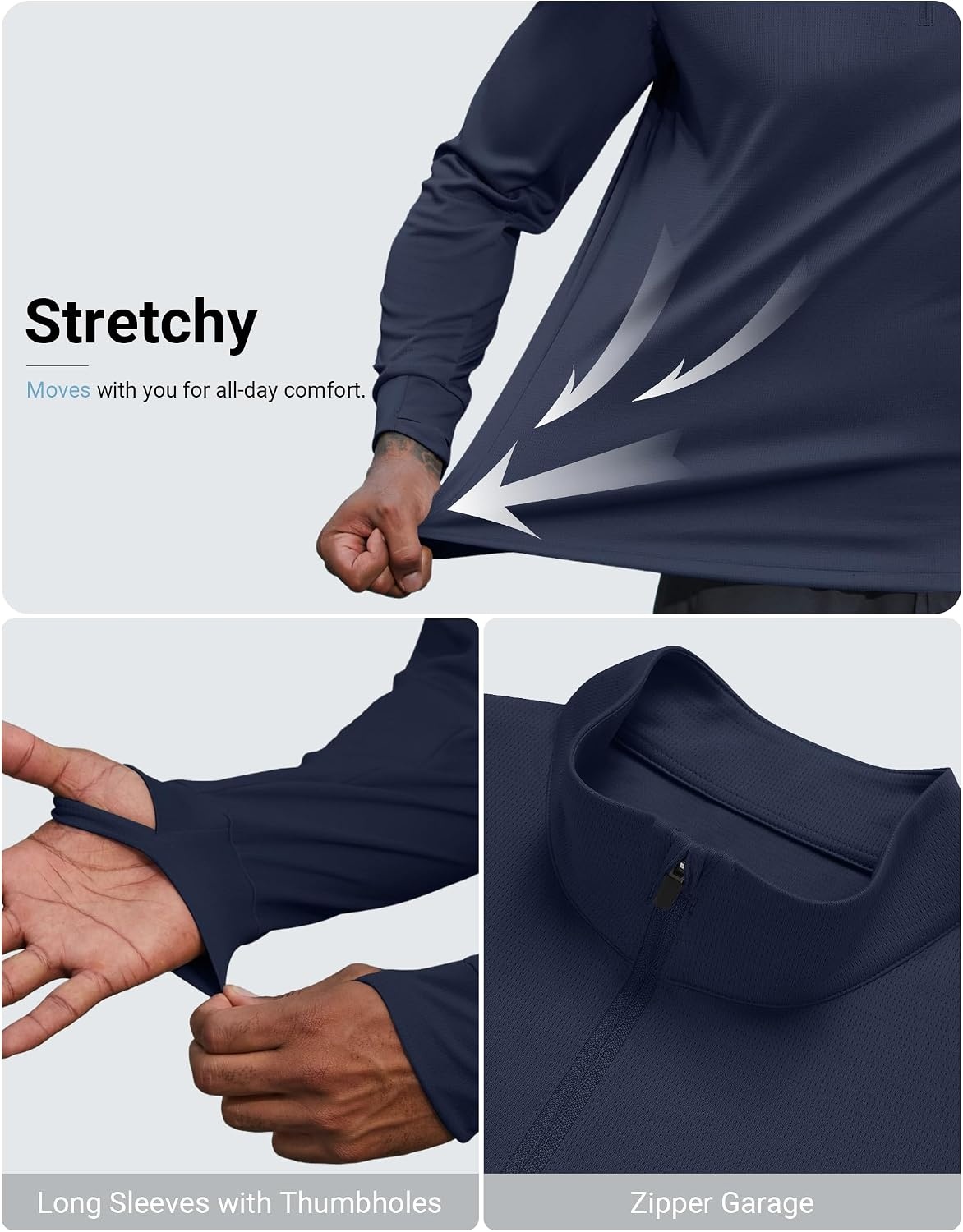 image:imageCOOFANDY Mens Quarter Zip Pullover UPF 50 Athletic Running ShirtsNavy