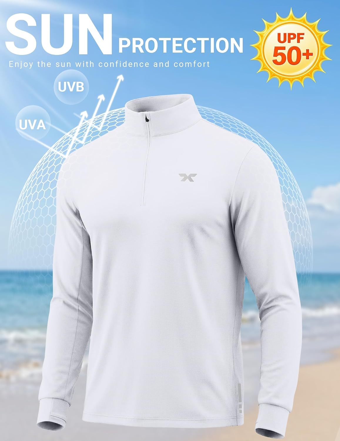 image:imageCOOFANDY Mens Quarter Zip Pullover UPF 50 Athletic Running ShirtsWhite