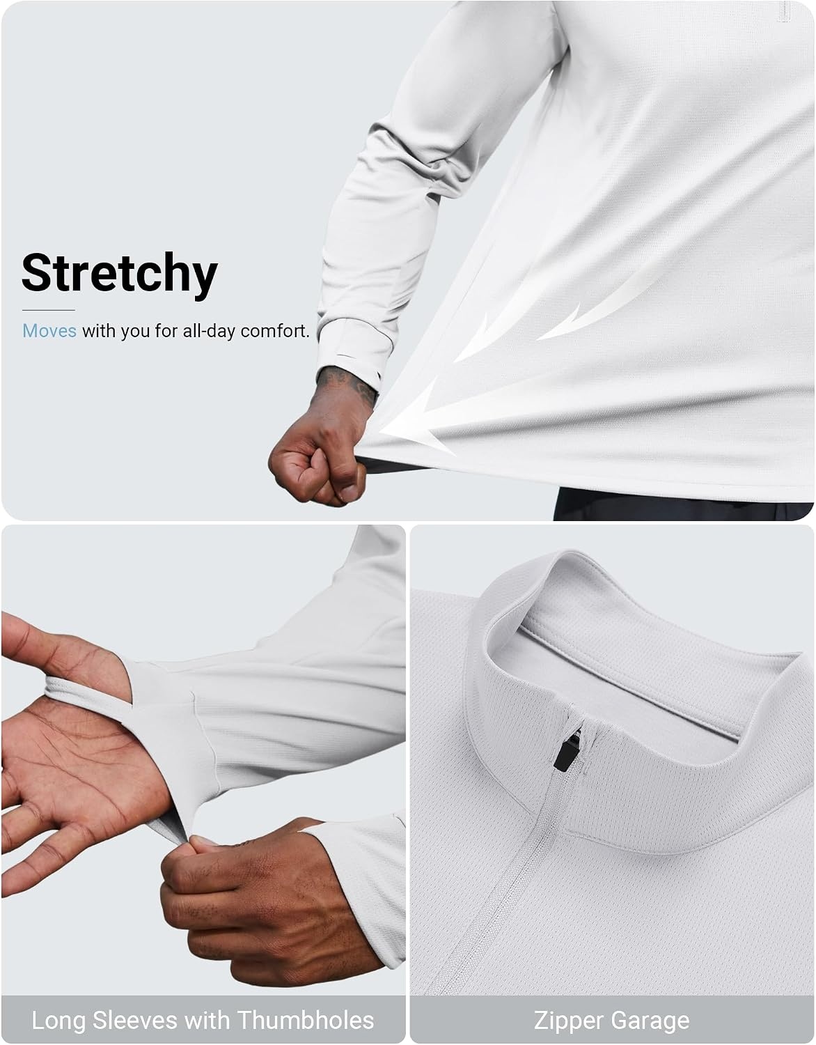 image:imageCOOFANDY Mens Quarter Zip Pullover UPF 50 Athletic Running ShirtsWhite