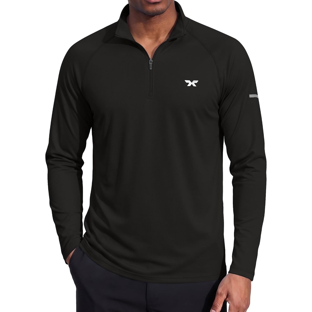 image:imageCOOFANDY Mens Quarter Zip Pullover Long Sleeve UPF 50 Sun Protection Athletic ShirtsBlack