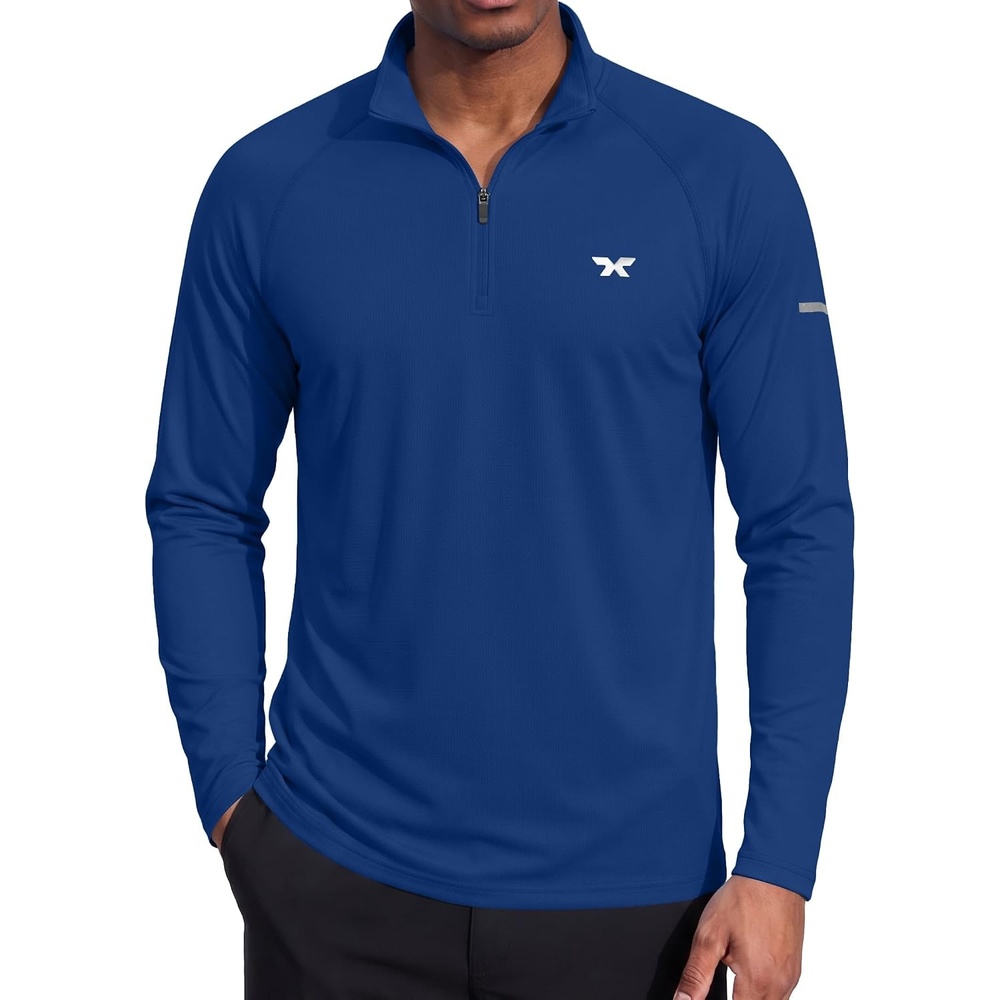image:imageCOOFANDY Mens Quarter Zip Pullover Long Sleeve UPF 50 Sun Protection Athletic ShirtsDark Blue