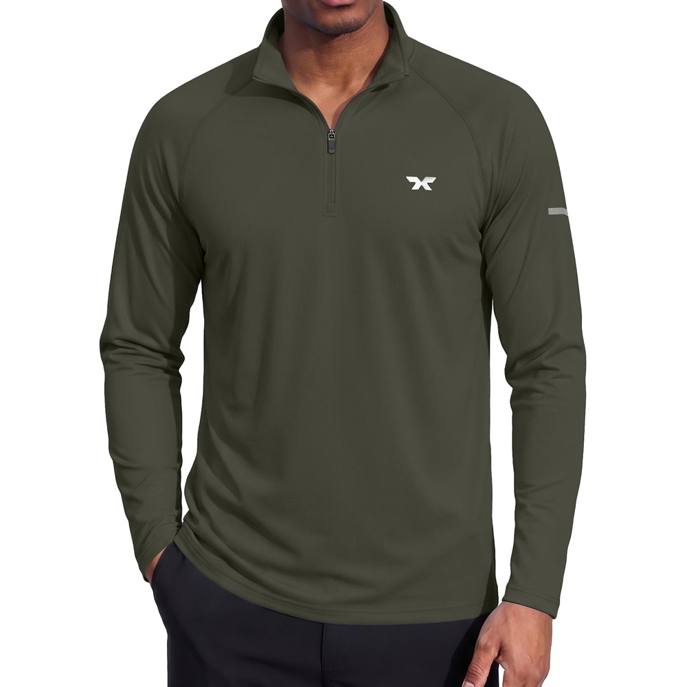 image:imageCOOFANDY Mens Quarter Zip Pullover Long Sleeve UPF 50 Sun Protection Athletic ShirtsDark Green