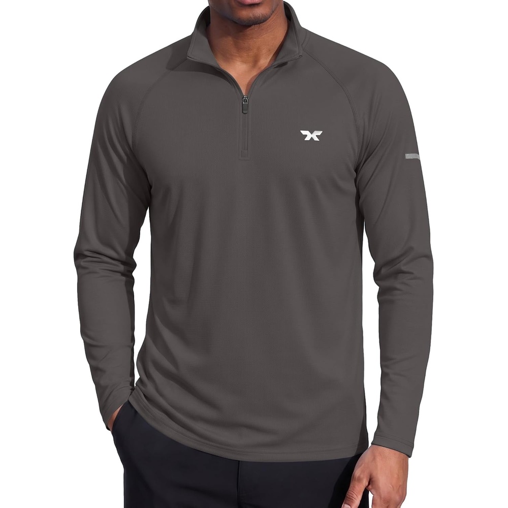 image:imageCOOFANDY Mens Quarter Zip Pullover Long Sleeve UPF 50 Sun Protection Athletic ShirtsDark Grey